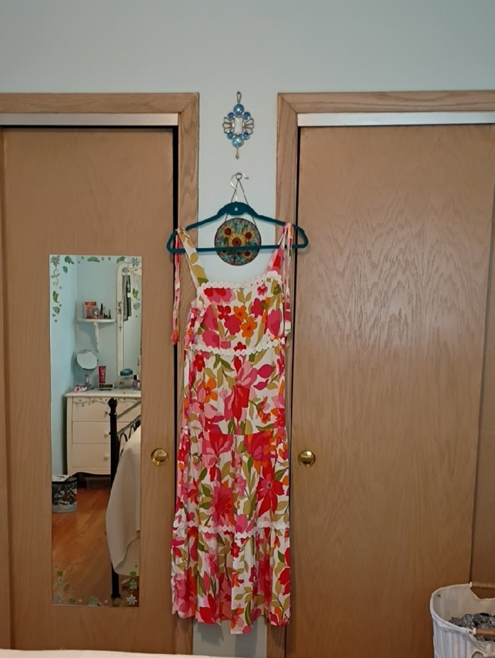 Floral Tie-Shoulder Maxi Dress in Pink and Red